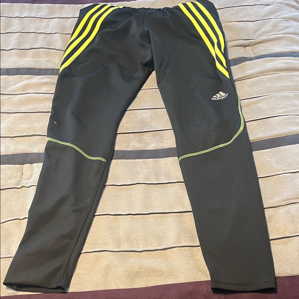 Adidas Black Pants with Yellow Stripes, Size L